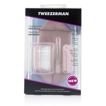Tweezerman 膚色準備套裝：潔面刷+皮膚護理工具+剃須刀+旅行袋 (Complexion Prep To Go Set: Cleansing Brush + Skin Care Tool + Folding Razor + Travel Bag)