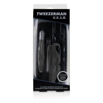 齒輪。旅行工具必備套裝：迷你斜鑷子+迷你皮膚護理工具+小鬍子梳子+精密摺疊剃刀+袋子 (G.E.A.R. Travel Tool Essentials Set: Mini Slant Tweezer + Mini Skin Care Tool + Moustache Comb + Precision Folding Razor + Bag)