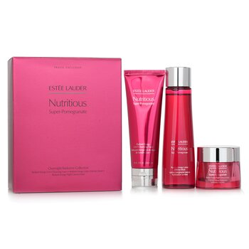 Estee Lauder 營養超級石榴隔夜亮採系列：潔面泡沫125ml +乳液深層滋潤200ml +夜霜50ml (Nutritious Super-Pomegranate Overnight Radiance Collection: Cleansing Foam 125ml+Lotion Intense Moist 200ml+Night Creme 50ml)