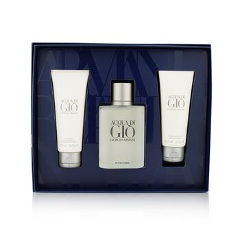 Acqua Di Gio Coffret: 淡香水噴霧 100ml/3.4oz + 全身洗髮露 75ml/2.5oz + 須後膏 75ml/2.5oz