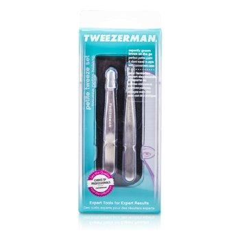 Tweezerman 小鑷子套裝：斜鑷子 + 尖頭鑷子 - （配黑色皮套） (Petite Tweeze Set: Slant Tweezer + Point Tweezer - (With Black Leather Case))