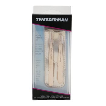 Tweezerman 玫瑰金小巧鑷子套裝（1 個斜鑷子、1 個尖頭鑷子） (Rose Gold Petite Tweeze Set (1x Slant Tweezer, 1x Point Tweezer))