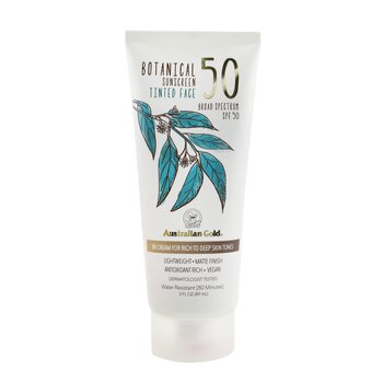 Australian Gold 植物防曬霜 SPF 50 有色面部 BB 霜 - 豐富至深 (Botanical Sunscreen SPF 50 Tinted Face BB Cream - Rich to Deep)