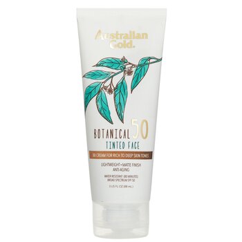 Australian Gold 植物防曬霜 SPF 50 有色面部 BB 霜 - 豐富至深 (Botanical Sunscreen SPF 50 Tinted Face BB Cream - Rich to Deep)