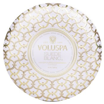 Voluspa 3 芯裝飾錫蠟燭 - 麂皮白 (3 Wick Decorative Tin Candle - Suede Blanc)