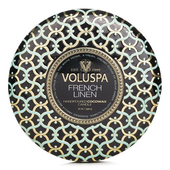 Voluspa 3 芯裝飾錫蠟燭 - 法國亞麻 (3 Wick Decorative Tin Candle - French Linen)