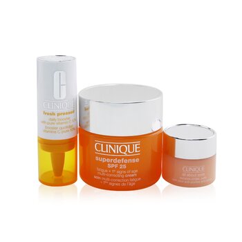 Clinique Derm Pro 解決方案（針對疲倦的皮膚）：Superdefense SPF 25 50ml+ Fresh Pressed Daily Booster 8.5ml+ All About Eye 5ml (Derm Pro Solutions (For Tired Skin): Superdefense SPF 25 50ml+ Fresh Pressed Daily Booster 8.5ml+ All About Eye 5ml)