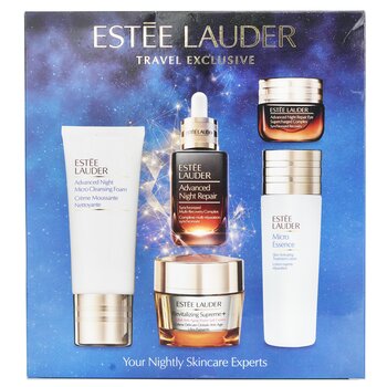 Estee Lauder 您的夜間護膚專家：ANR 50 毫升 + 活力至尊 + 軟霜 50 毫升 + 眼部增壓 15 毫升 + 微清潔... (Your Nightly Skincare Experts: ANR 50ml+ Revitalizing Supreme+ Soft Cream 50ml+ Eye Supercharged 15ml+ Micro Cleans...)