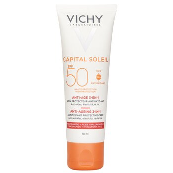 Vichy Capital Soleil 抗衰老 3 合 1 日常抗氧化防曬 SPF 50 - 抗皺、彈力、光澤 (Capital Soleil Anti-Ageing 3-In-1 Daily Antioxidant Sun Care SPF 50 - Anti-Wrinkles, Elasticity, Radiance)