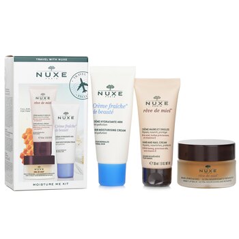 Nuxe Moisture Me Kit：Creme Fraiche De Beaute 48 小時保濕霜 30ml + Reve De Miel 蜂蜜潤唇膏 15g + Reve De Miel 護手和指甲霜 30ml (Moisture Me Kit)