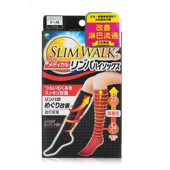 SlimWalk Medical Lymph Outing High Socks, Compression Socks - # Black（尺碼：S-M） (Medical Lymph Outing High Socks, Compression Socks - # Black (Size: S-M))