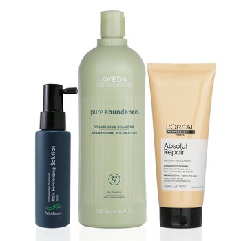 Pelo Baum 生髮液 60ml + Aveda 豐盈洗髮水 1000ml + L'Oreal 煥膚護髮素 200ml (Pelo Baum Hair Revitalizing Solution 60ml + Aveda Volumizing Shampoo 1000ml + L'Oreal Resurfacing Conditioner 200ml)