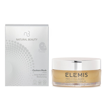 Elemis Elemis 骨膠原海洋卸妝潔面膏(新舊包裝隨機) 100g X Natural Beauty r-PGA 超效保濕爆水氣墊面膜 (有效日期: 01/2026) 6x 20ml (Elemis Pro-Collagen Cleansing Balm (Random Packaging) 100g X Natural Beauty r-PGA Deep Hydration Moisturizing Cushion Mask (Exp Date: 01/2026) 6x 20ml)