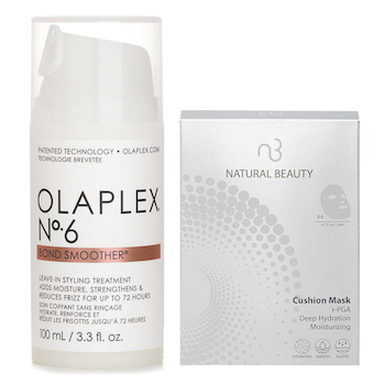 Olaplex Olaplex No. 6 免沖洗護髮霜 100ml X Natural Beauty r-PGA 超效保濕爆水氣墊面膜 (有效日期: 01/2026) 6x 20ml (Olaplex No. 6 Bond Smoother 100ml X Natural Beauty r-PGA Deep Hydration Moisturizing Cushion Mask (Exp Date: 01/2026) 6x 20ml)